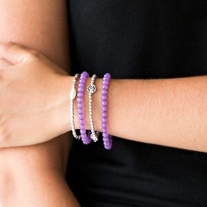 Blooming Buttercups Purple and Silver Beaded Bracelet Set